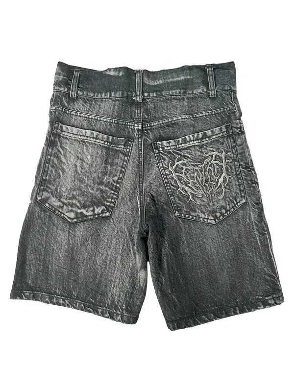 American Retro New Y2K Antique Patchwork Embroidered Irregular Denim Shorts For Men And Women Loose Harajuku Casual Mens ShortsT250305