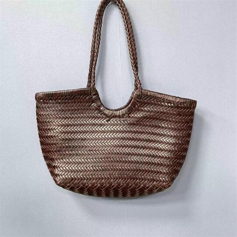 Large size Hand-woven 100% Genuine Leather Woven casual vegetable basket bag Woven Inside Bag Vintage Shopping Bag Tote Bag 250305