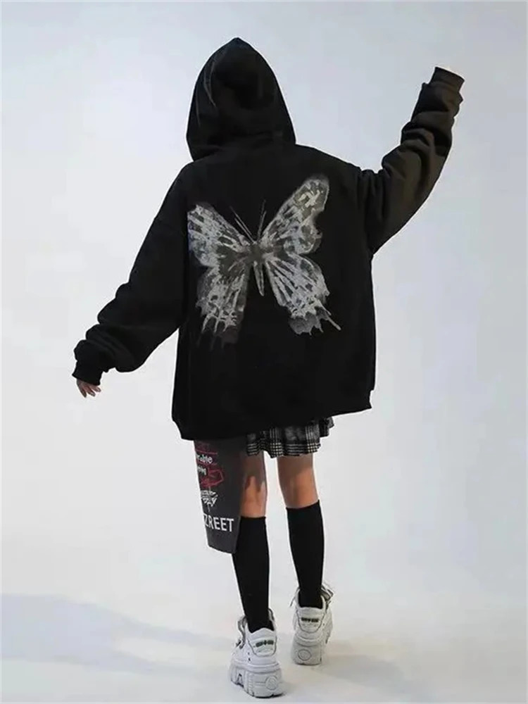 2000s Aesthetic Grunge Sweatshirt Chic Long Sleeve Zipper Tops Clothes Harajuku Vintage Coat Y2k Casual Hoodies Women Streetwear 250304