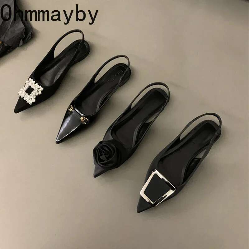 New Summer Pointed Toe Women Sandals Fashion Elegant Low Heel Singbacks Mules Shoes Ladies Casual Party Dress Sandalias