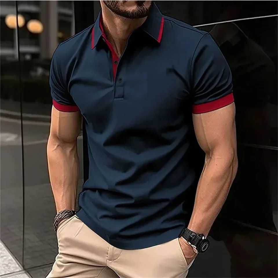 New Men Summer Clothes Short Sleeve Clothing Spell Color Digital Print Polo Shirt Men Business Clothing Golf Wear Street CasualT250225