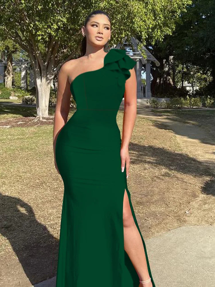 Summer One Shoulder Split Sexy Dress Sleeveless Sloping Shoulders Dresses 250304