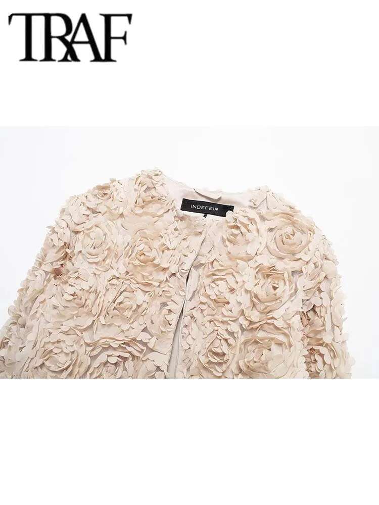 TRAF 2024 Autumn Jacket Short Casual Textured Wer Elegant Jackets Women Fashion Long Sleeve Streetwear New Outerwear