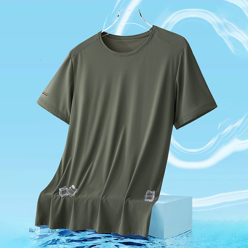tracksuit Ice silk quick drying men's summer loose sports short top fiess running half sleeved elastic breathable T-shirt