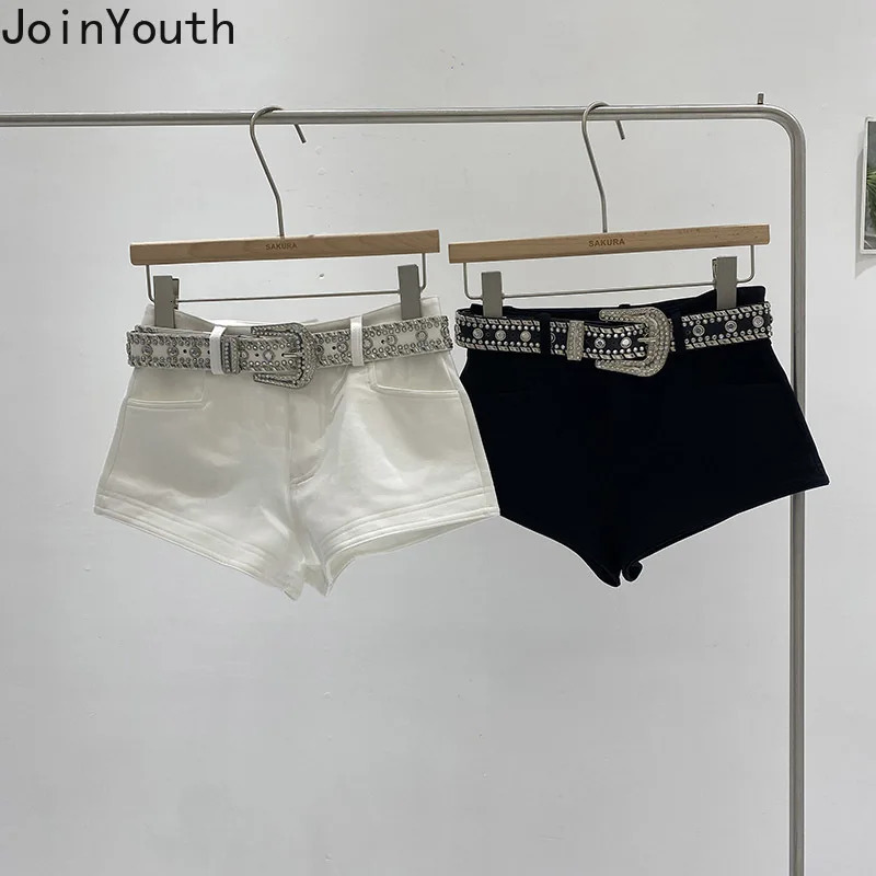 2024 Bottom Jeans Shorts Heavy duty Diamond Belt Y2k Pants Cortos De Mujer Summer Fashion Bodycon 250304