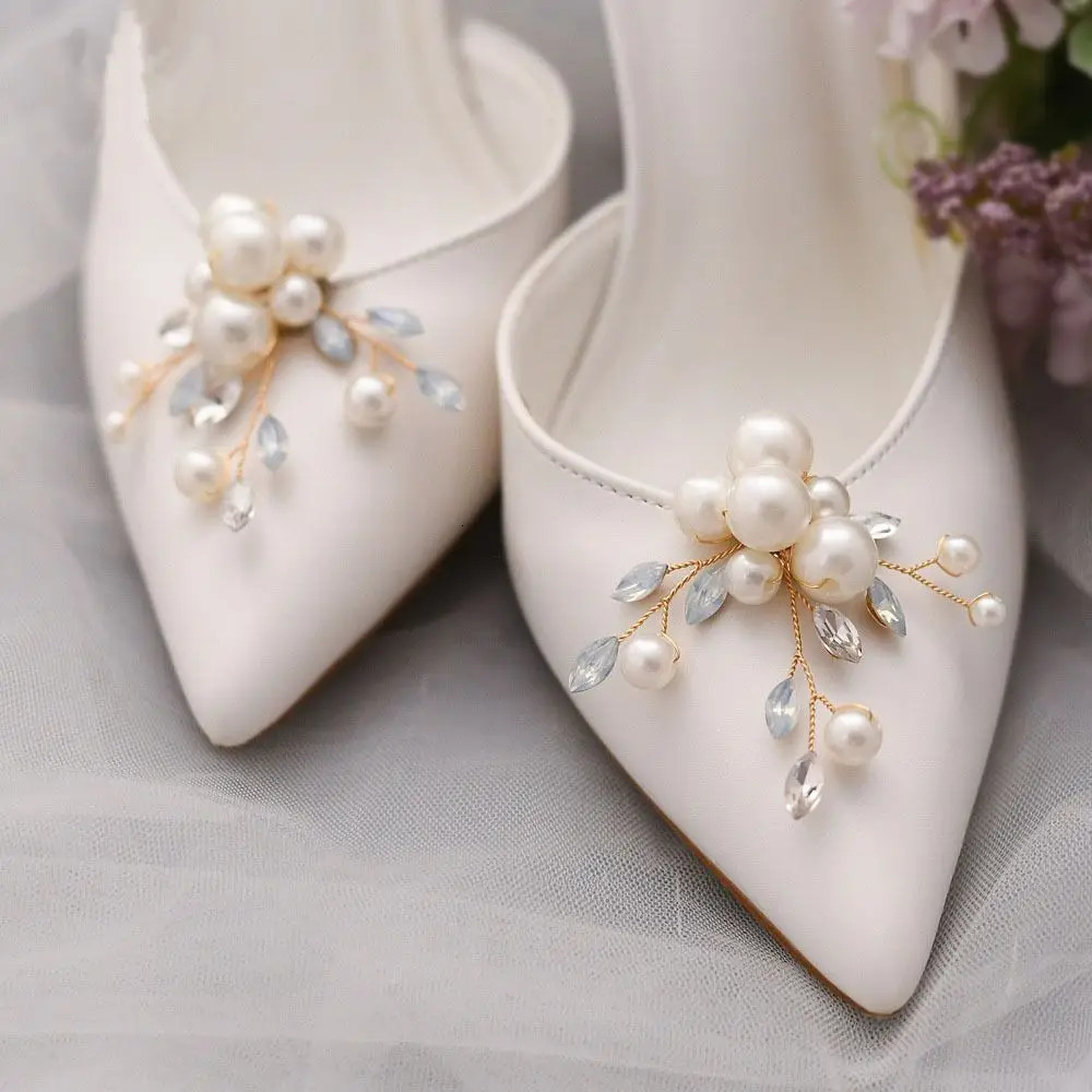 1PC Removable Wedding Shoes Decorations Bag PendantBrooch Crystal Pearls Charm Buckle Handmade Alloy Flower Shoes Clip 250218