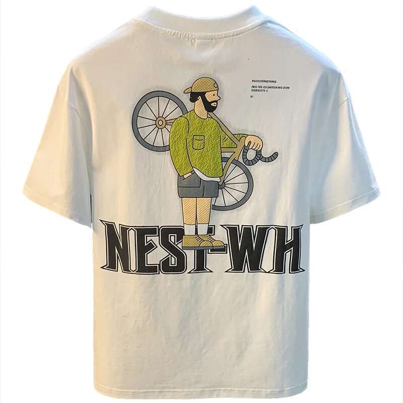 Summer Thin T-Shirt Men's Trendy Loose Embroidered Printed Short-Sleeved Top High-Grade Heavy All-Match Casual Clothes