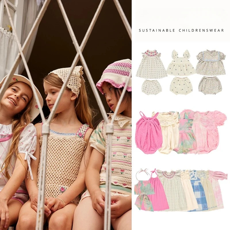 OUYANG IVAN Childrens Set SS25 Springsummer BEO Baby Romper Onesie Printed Pattern Girl Dress Top Blouse Shorts Skirt Set 250304
