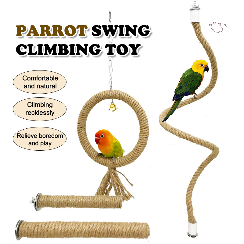 Parrot Training Toys Cage Hemp Rope Toys Pet Bird Standing Stick Exercise Perches Toys For Budgies Parakeet Pet Supplies