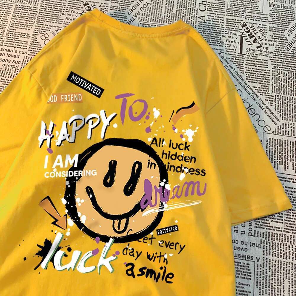 Happy dreams, lucky smiles, men's and women's T-shirts, high-quality round neck T-shirts, summer sportswear, loose cotton breathable T-shirt
