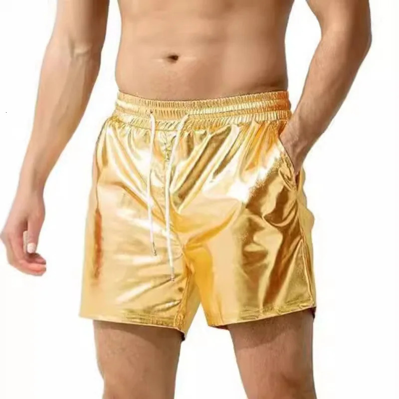 European and American mens shiny leather shorts for 2024 casual beach 250304