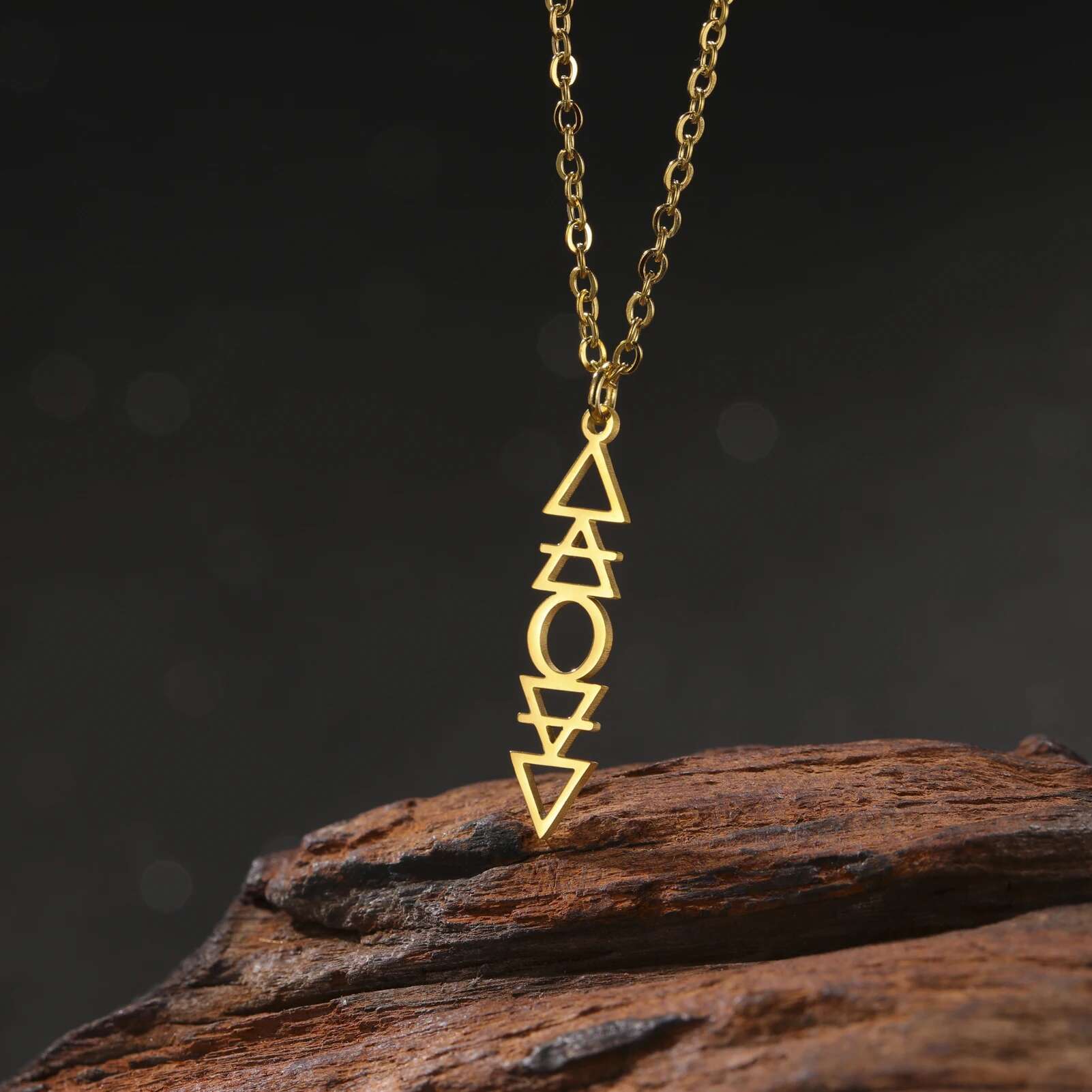 Balanced Four Element Pendant Necklace Earth Gas Fire Water Pill Symbol Retro Protector Stainless Steel Birthday Gift