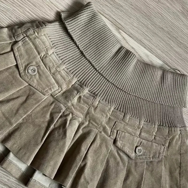 Autumn and Winter Elastic Belt Mini Skirt Women Y2K Gothic pleated skirt Retro high-waisted skirt 250304