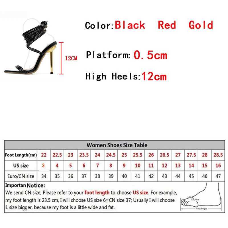 Summer 12CM Gladiator Heels Sandals For Women Fi Pointed Open Toe Lace-Up Stiletto Ladies Strappy Wedding Shoes Black RedXJ2500305