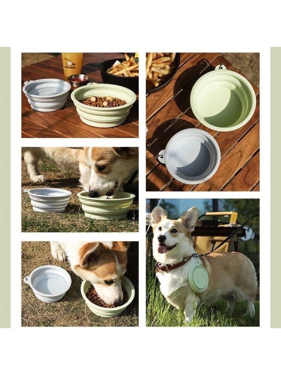Silicone Foldable Pet Bowl For Outdoor, Portable Dog/cat Food & Water Dish With Bonus Travel Carabiner