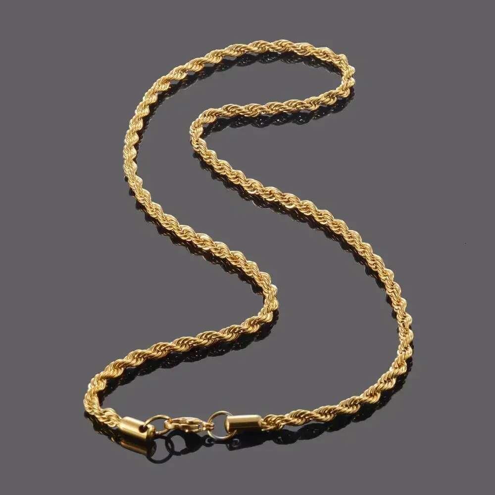 2.5MM 3MM 4MM 5MM Real Gold Plated Stainless Steel Twist Rope Chain No Fade Necklace Jewelry for Men Women