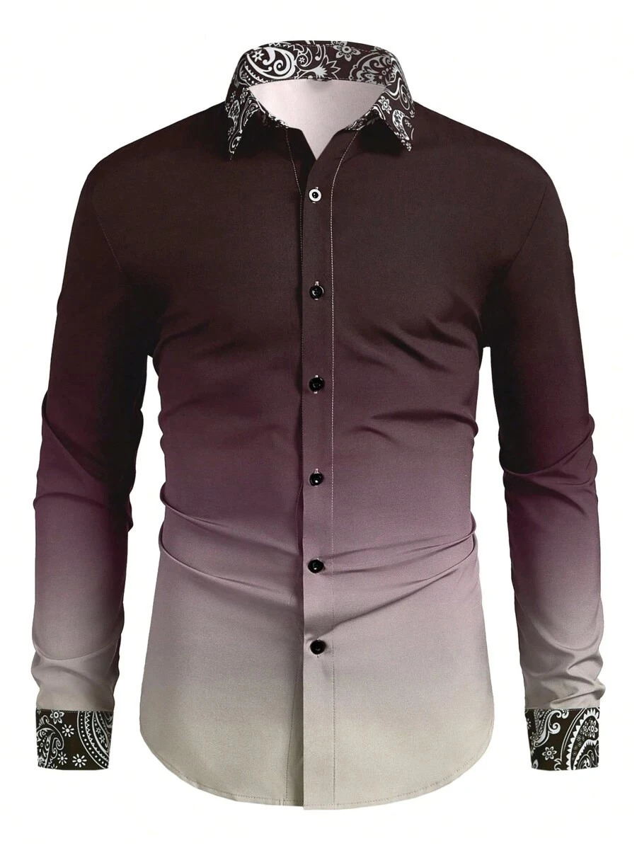 Mens casual gradient long sleeve shirt Happy Year soft and comfortable n plus size 6XL 250227