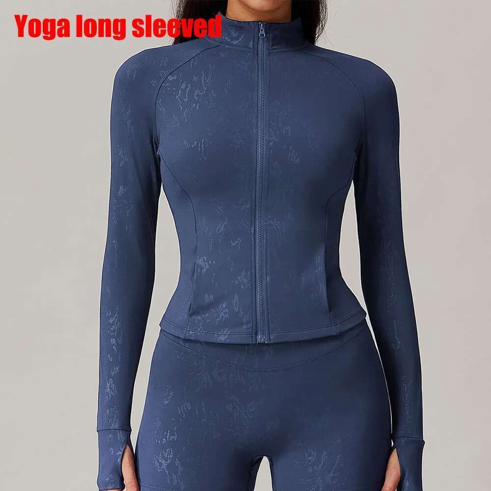 Yoga Women T-Shirts Solid Sports Top Zipper Long Sleeve Workout Running Shirts Sexy Quick Dry Fiess Printed Sport Wear Kl-My