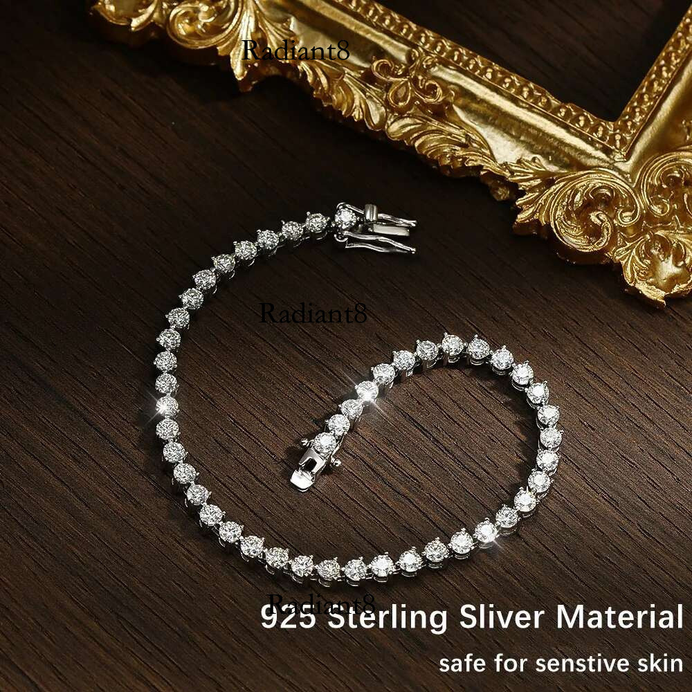 Houtros 3 Prong Full Moissanite Tennis Bracelet for Women Sterg Sier 3mm D VVS1 Dia Hand Chain Jewelry GRA
