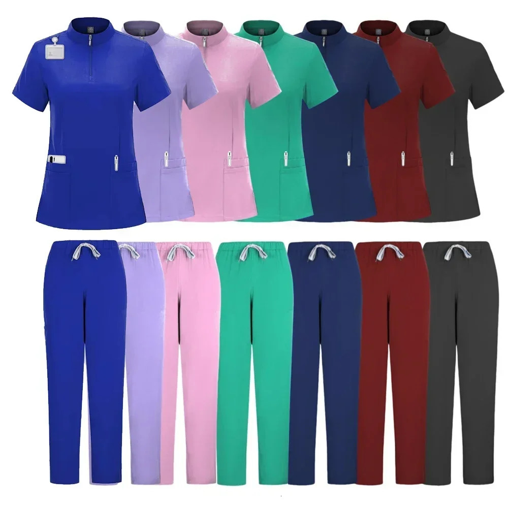 Tops Straight Pants Pet Clinic Nursing Scrubs Uniforms Sets WomenS 12 Color Stretch Uniform Summer Scrubs Set 250304
