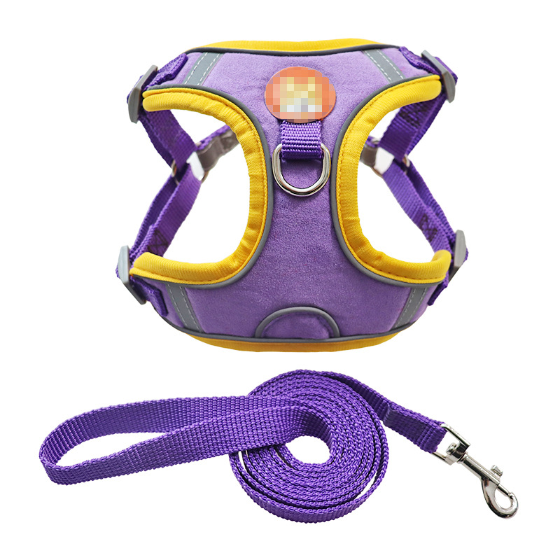 Dog Harness with Leash Set for Small Medium Dogs, No Pull No Choke Deer Skin Suede with Reflective Tape Pet Harness Vest, Adjustable and Padded Step i