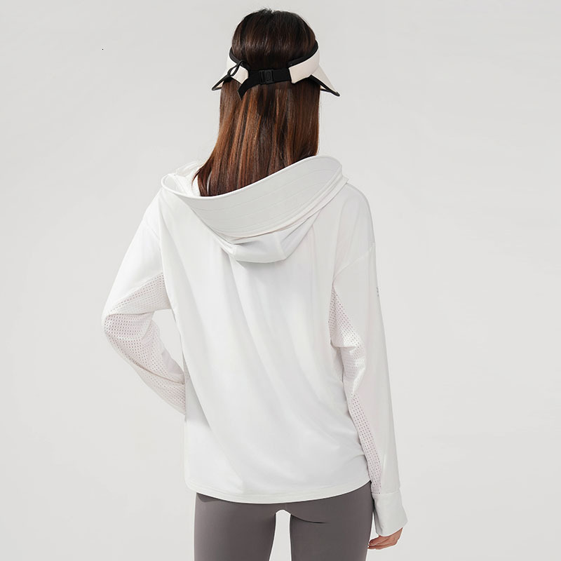 Sunscreen clothing for women in summer, breathable ice silk, sunscreen clothing, sun shading and UV protection, hooded cardigan jacket, sports outdoor