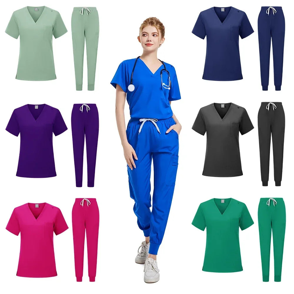 Natural Uniforms Womens Cool Stretch V-Neck Top and Pants Scrub Set Clothing for Women Doctor Uniforme Estheticienne 250304