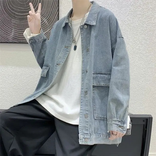 Japanese Style Ins Trendy Workwear Denim Jacket Spring Autumn Loose Tops Korean Couple Allmatch Coat 250225