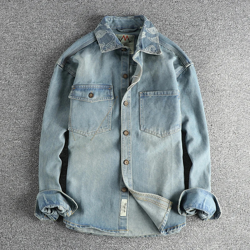 2024 Autumn And Winter American Retro Long Sleeve Lapel Denim Mens Fashion Pure Cotton Washed Old Multipocket Casual Coat 250225