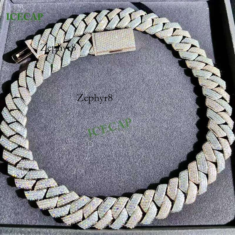 New Two-Sided Handset VVS Moissanite Cuban ks Chain Hiphop Men Dia Necklace