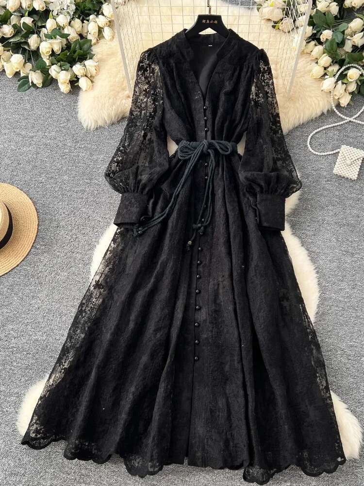 France Elegant Vintage High End Evening Women Embroidery Sashes Long Party Dress Female Casual Fit Chic Clothing