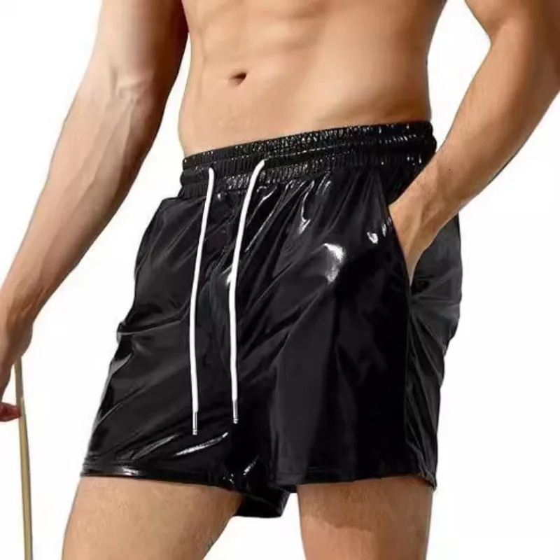 European and American mens shiny leather shorts for 2024 casual beach 250304