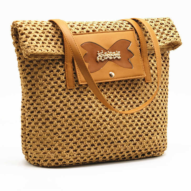 Woven Grass Woven Bag for Women, Large Capacity Summer Versatile Hollow Tote Bag, Beach Vacation Beach Bag 250315