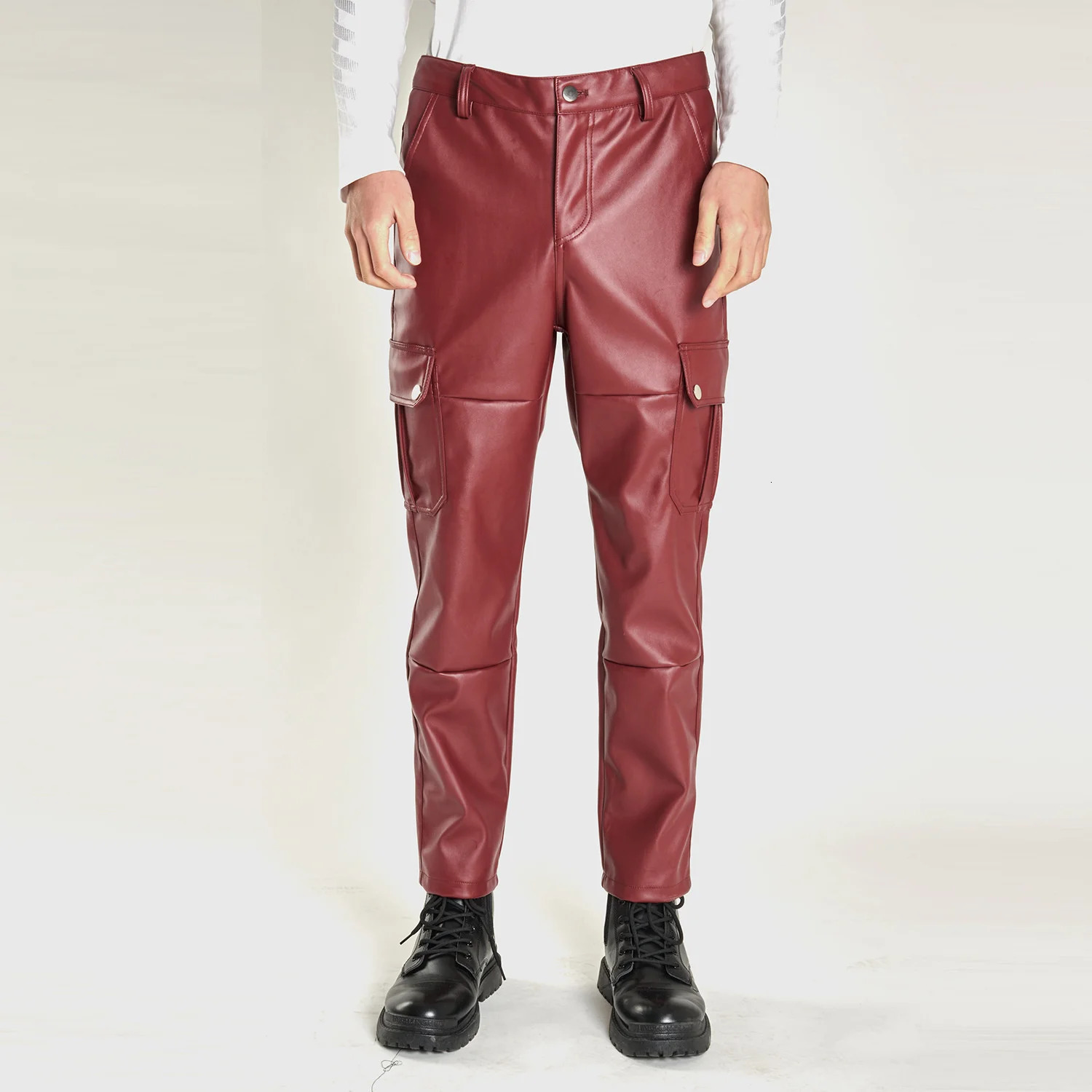 2214 Spring Autumn Camouflage Cargo Leather Pants Men Pockets Pencil Harem PU Plus Size Streetwear Faux Trousers 250304