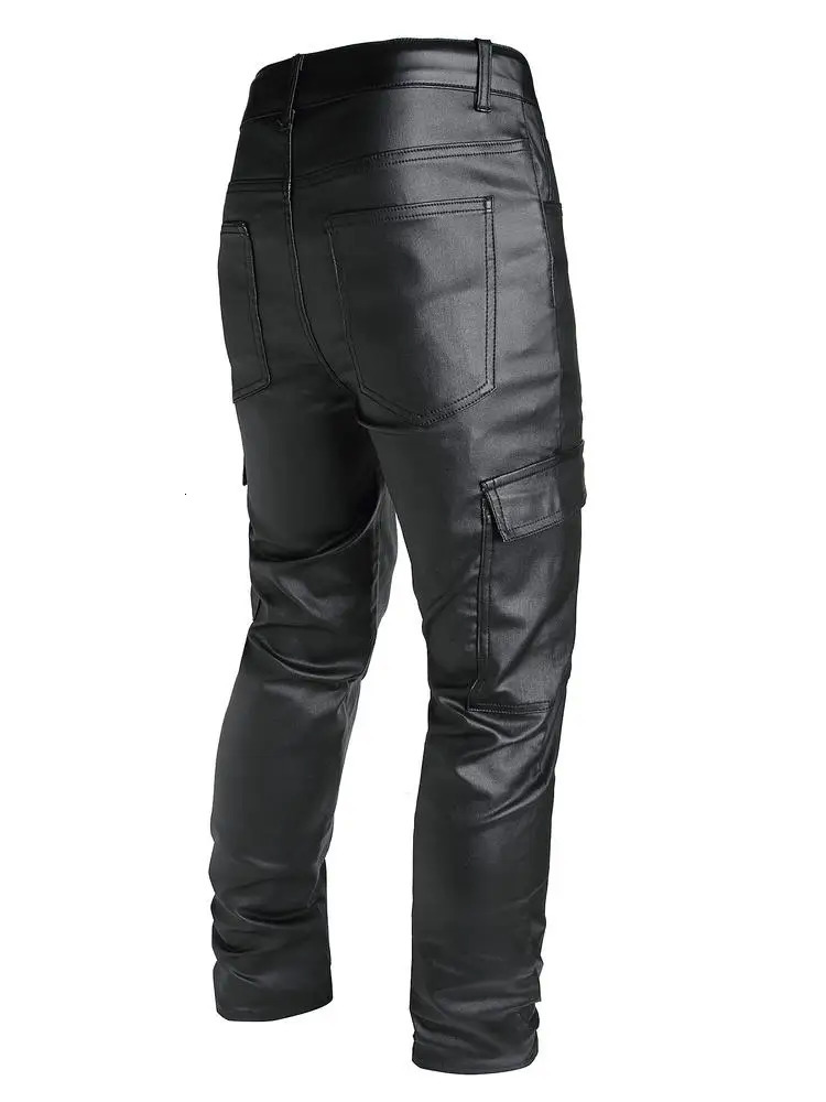 Mens street tight pants slim and suitable for trendy styles PU leather synthetic shiny mens 250304