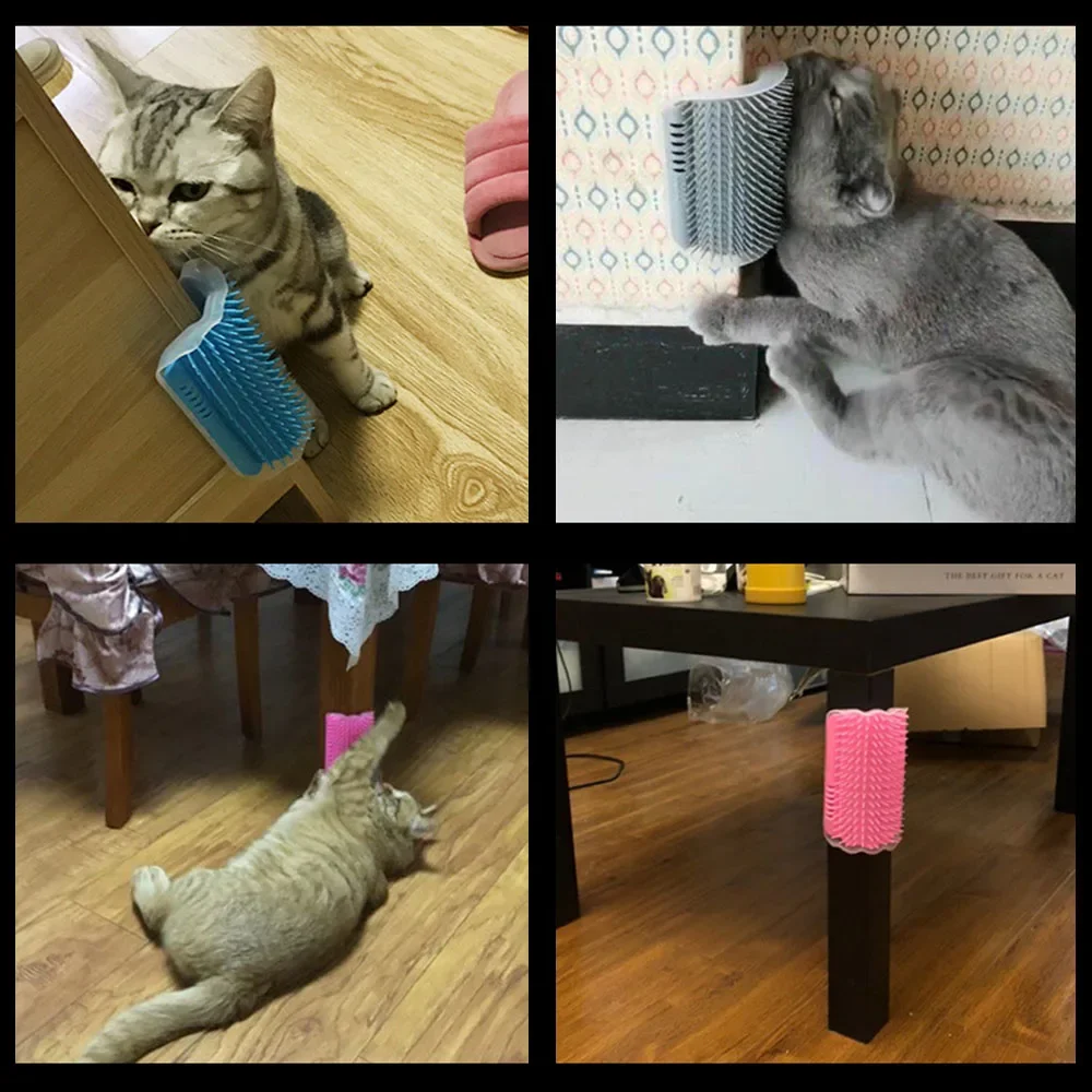 Pet Cat Scratching Scratcher Cat Corner Scrubber Massager Self Groomer Wall Brush Corner Cat Massager Grooming Comb with Catnip