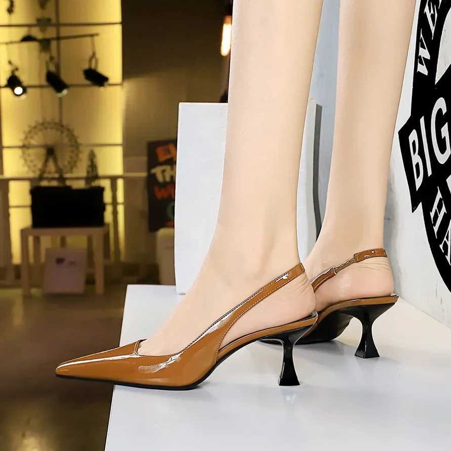Wen 6cm high H streetwear walking sandals for women daily work straps elastic medium H gloss leather sandals Y250304