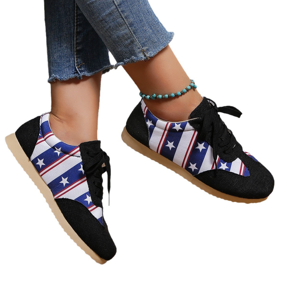 Five pointed star new commuting pattern 2025 plus size blue and white summer casual women's single shoes comfortable ddmykukumalu