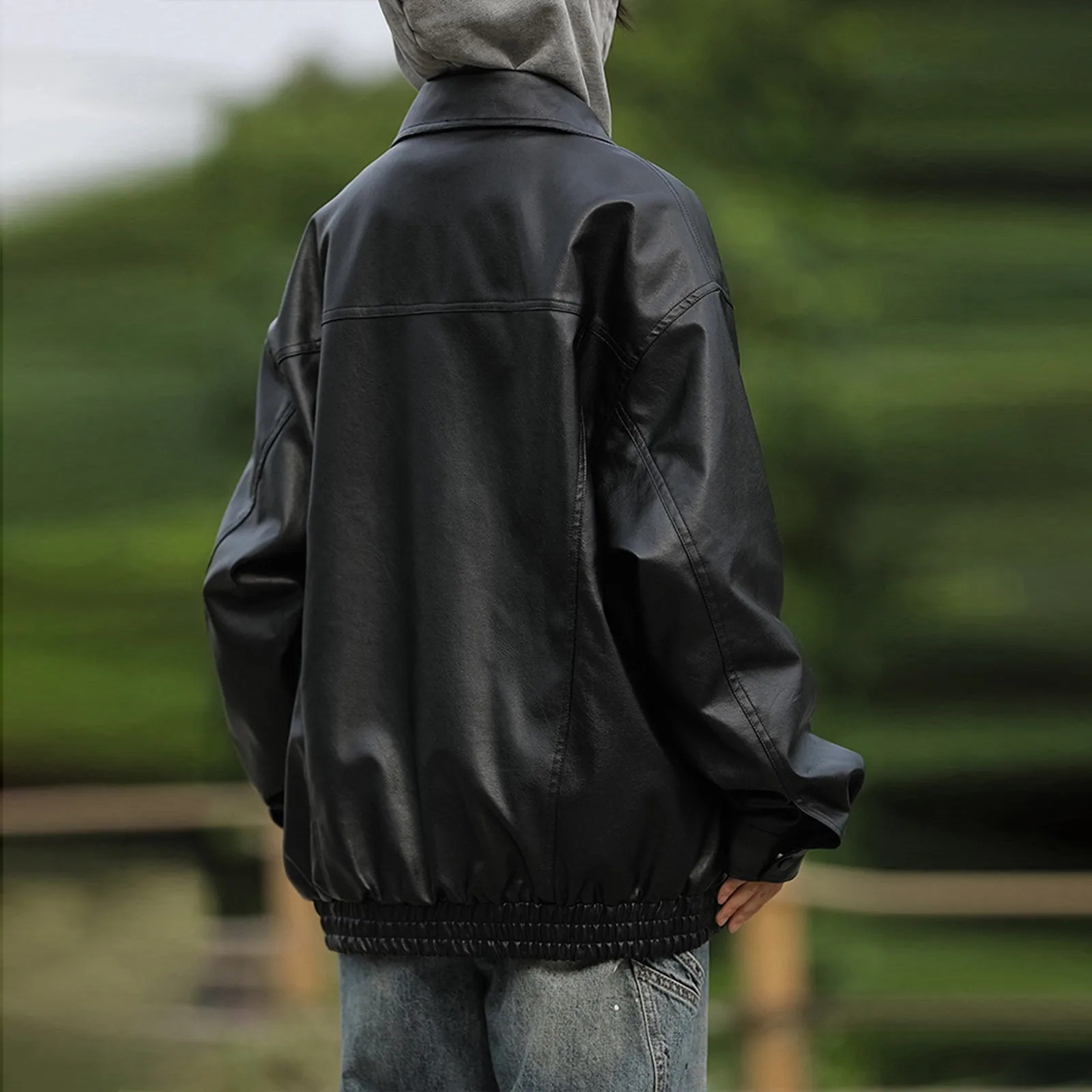 Lightweight Open Front Jacket Coat Outwear Womens Fashion Long Sleeve Oversized Leather Zipper Motorcycle Suit 250226
