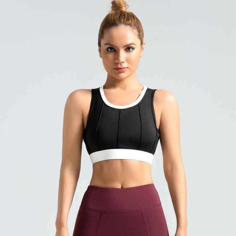Special Zone Vertical Pattern Color Blocked Yoga Bra High Strength Shockproof Fixed Thin Sports Underwear KLMY
