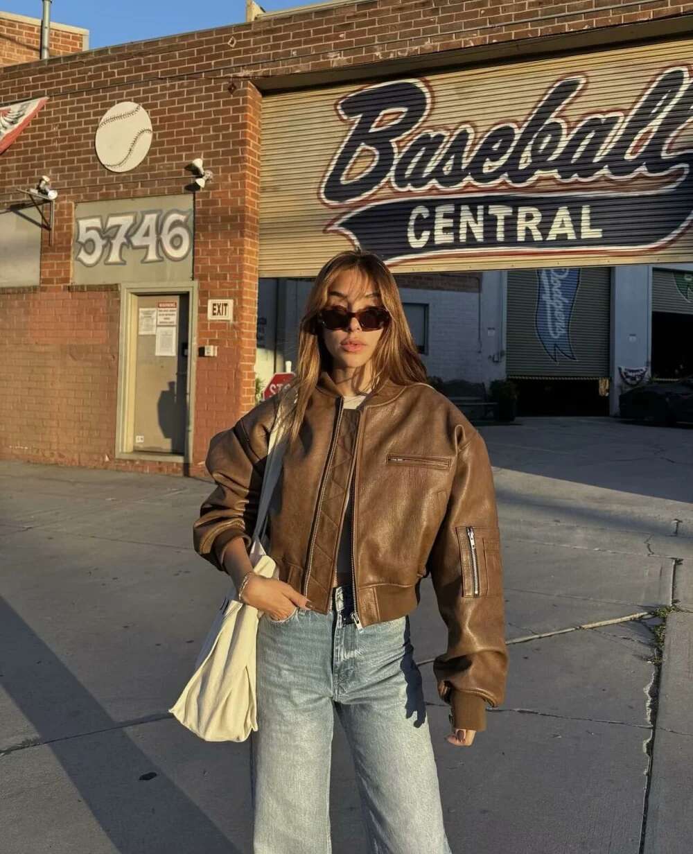 Padded Traf 2024Autumn-Winter New Fashion Spice Girl Style Short Chunky Texture Women's Jacket Motorcycle Leather