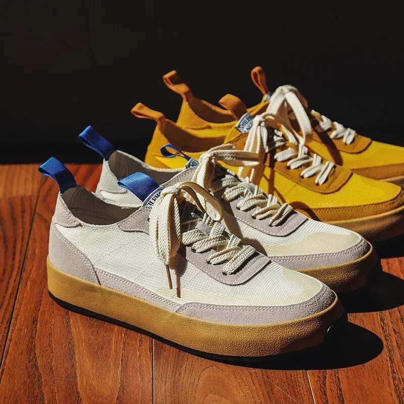 Trendy Casual Patchwork Flat Canvas for Men Ice Silk Walking Platform Shoes Comfortable Vintage Sneakers Male
