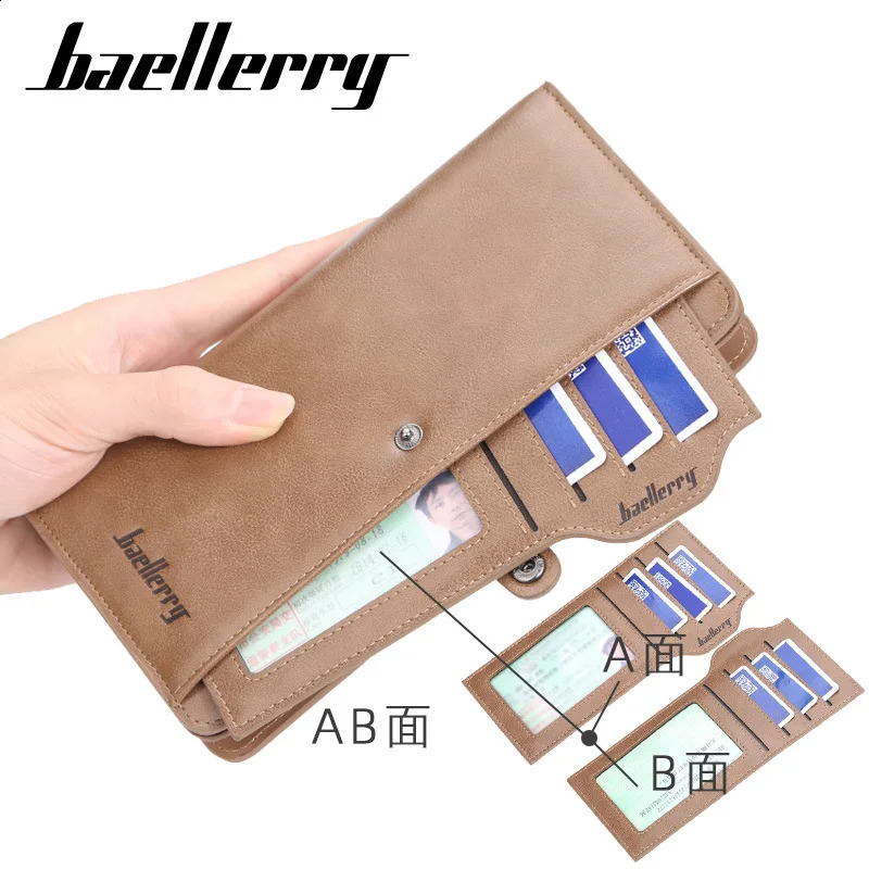 High capacity mens clutch long wallet business multi card phone bag zipper coin currency ID credit bank holder 250305