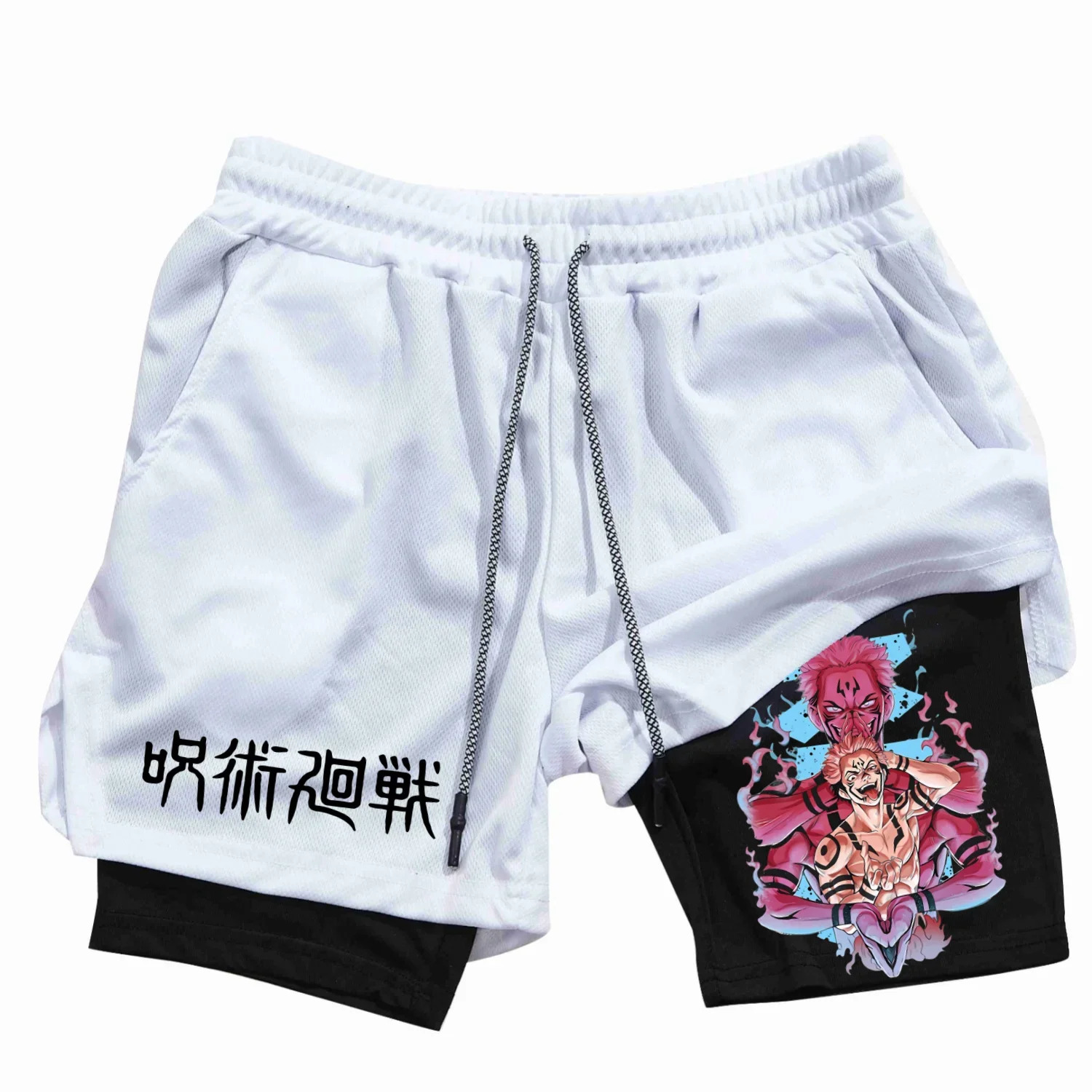 Itadori Yuji 2 in 1 Compression Shorts for Men Anime Jujutsu Kaisen Performance Basketball Sports Gym with Pockets 250224