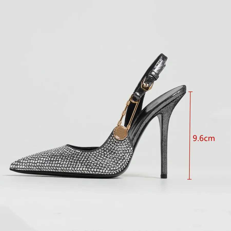 Luxury Rhinestones Sequi Buckle Wen Pumps Elegant Pointed toe Slingbacks Stiletto High h Spring Summer Fashion Shoes Z250317