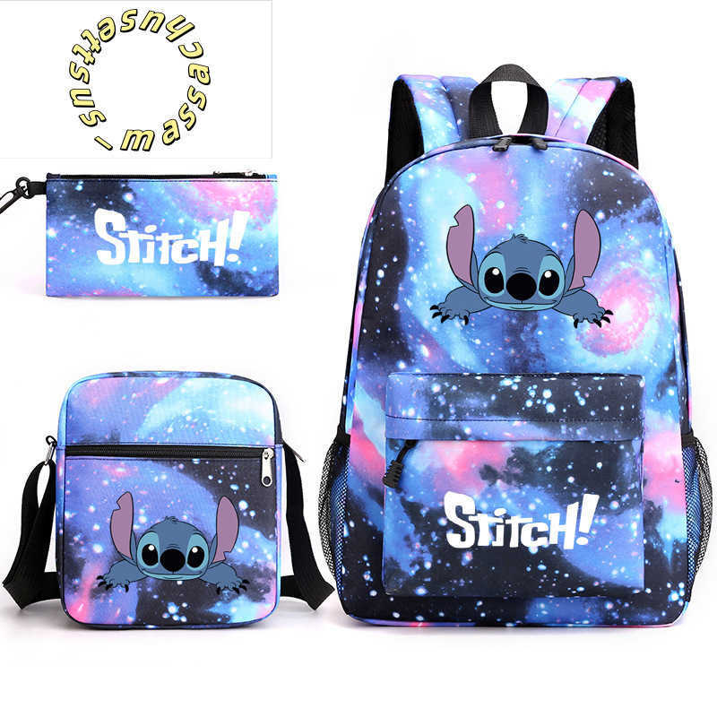 Backpacks Stitch Cartoon Peripheral Printed Schoolbag Three Piece Stitch Pencil Bag One Shoulder Bag Backpack Y250305CERO