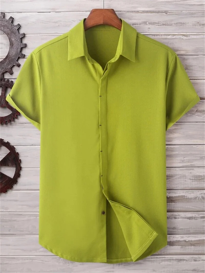 Summer Mens Solid Color Shirt Simple Breathable Top Hawaiian Outdoor Loose Cool Comfortable Clothing 250227