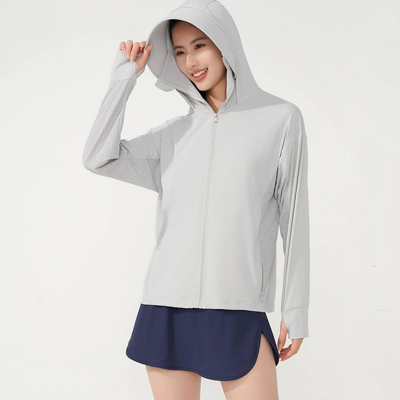 Sunscreen clothing for women in summer, breathable ice silk, sunscreen clothing, sun shading and UV protection, hooded cardigan jacket, sports outdoor