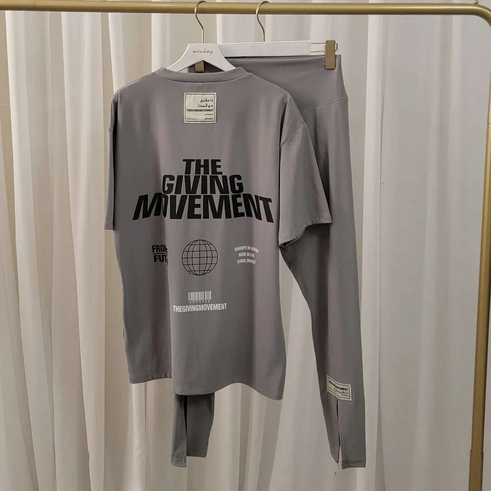 THEGIVINGMOVEMENT Lady Casual Tshirts Leggings Suits TGM Yoga Pants And Tee 2 Piece Sets For Women 2024Ss New
