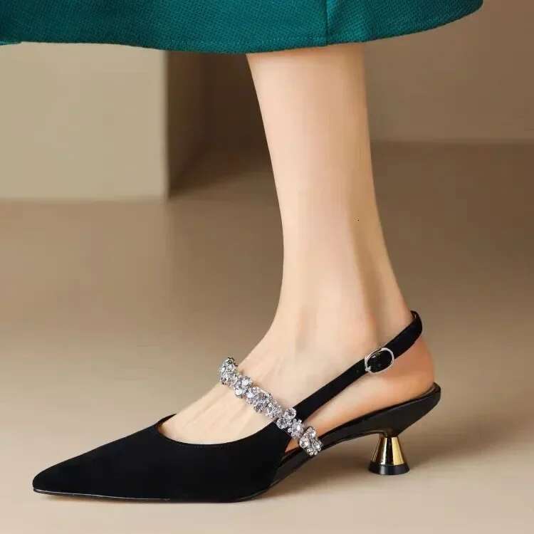 Women Sandals Ladies Sexy Buckle Rhie High Heels Female Casual Shoes Golden Sier Point Toe Trend Summer Pumps2025